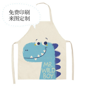 Delantal de dibujos animados de dinosaurios para niños, lavable a máquina, material de lino, uso diario, diseño antiincrustante - Product Image 1