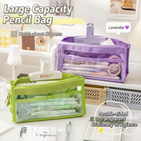 Trousse à crayons transparente de style coréen, grande capacité, pour collégiens et lycéens, avec fermeture éclair, rangement, logo personnalisé, multi-couches