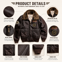 Blouson aviateur en similicuir marron pour homme avec col en fausse fourrure, badges, poches à rabat, poignets et ourlet côtelés, style pilote d'hiver