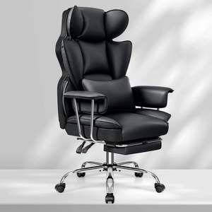 Silla de oficina ergonómica de 400 libras, silla de juego de cuero genuino blanco con respaldo alto grande y alto, reposapiés reclinable ejecutivo - Product Image 2