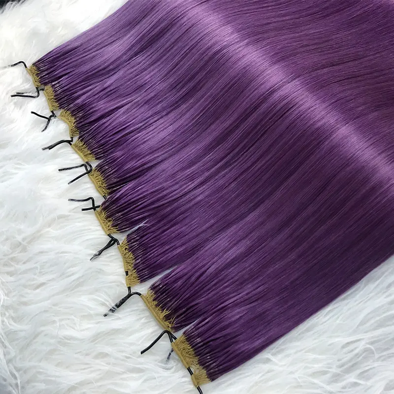 Ada factory hot selling double drawn cuticle aligned purple and blue cotton string hair human hair extensions