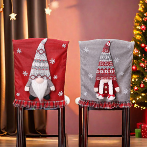 Christmas Faceless Gnome Linen Chair Cover Snowflake Pattern Ruffle Edge Dining Chair Back Slipcover Xmas Home Dinner <b>Table</b> - Product Image 6