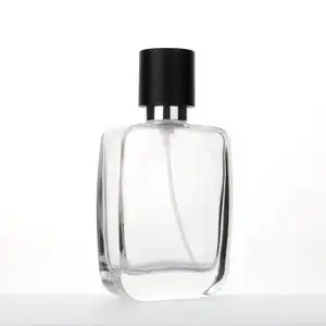 Sale Flat Square 55ml Fragrance Perfume Glass Bottle Luxury With Atomizer And Black Lids