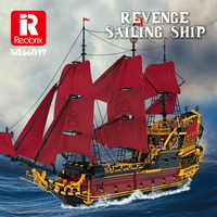 Reobrix 66049 - Juego de Bloques de Construcción del Barco de Venganza, 5666 Piezas, Modelo del Barco Pirata Queen Anne Revenge con Velas de Tela Impresas