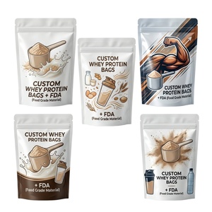 Custom Printed Mylar Whey <b>Protein</b> Powder Bags Resealable Zipper Food-Grade Gym Workout Use MOQ 500pcs Fast Delivery to US - Product Image 1