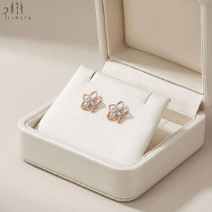 ต่างหูเพชรแท้ทรงดอกไม้สไตล์มินิมอลคุณภาพสูงสำหรับใส่ทุกวัน ทองคำแท้ 18K สีโรสโกลด์ - Product Image 2