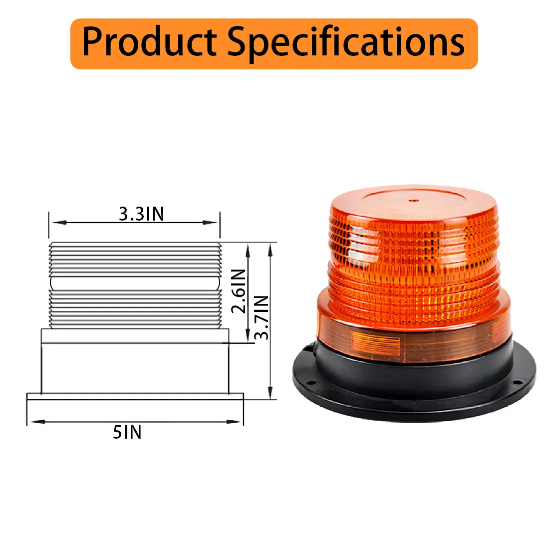9-32V E-mark Flashing Magnetic Beacon Light LED Amber Warning LED Strobe Light