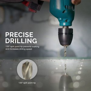 Brocas de perforación rápida Apextech Apt-8 de acero inoxidable con vástago espiral/redondo en pulgadas para taladrar madera, 5 unidades, brillantes sin recubrimiento - Product Image 6