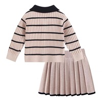 Ensemble jupe plissée et cardigan rayé en tricot pour filles, tenue scolaire quotidienne, style preppy, automne-hiver