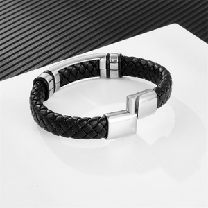 High Quality Men's Stainless Steel Christianity <b>Gold</b> Plated Fashionable Religious Bangles Gift Leather Men's <b>Bracelet</b> - Product Image 6