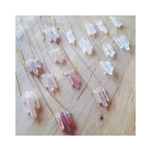 NM18673 Natural Gemstone Crystal Pillar Point <strong>Necklace</strong> Gold Plated Copper <strong>Clear</strong> Crystal <strong>Quartz</strong> Stone Pendant <strong>Necklace</strong> - Product Image 1