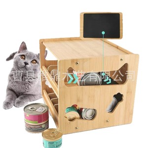 Estante de Almacenamiento de Alimentos para Mascotas de Doble Capa de Bambú y Madera, Organizador de Golosinas para Perros y Gatos con Función de Ruedas - Product Image 5