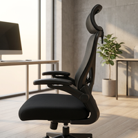 Chaise de bureau ergonomique noire haut de gamme avec appuie-tête et accoudoirs réglables pour espace de travail professionnel