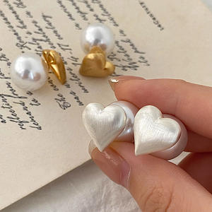 Direct Factory Sale Exquisite Simple Style Gold Plated Heart <b>Pearl</b> Stud <b>Earrings</b> for Women - Product Image 2