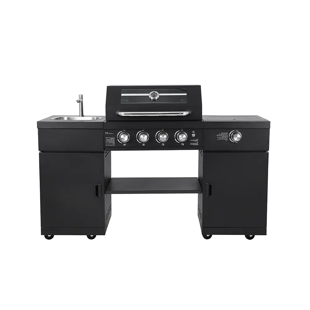 Hete Verkoop Modulaire Buitenkeuken Onafhankelijke Barbecue Gas Grill Met Oven Refrirator Combinatie Kast