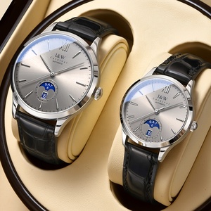 Montre mécanique de luxe pour homme, personnalisée, avec réserve de marche, boîtier en acier inoxydable, verre, style classique décontracté, bracelet en cuir marron - Product Image 2