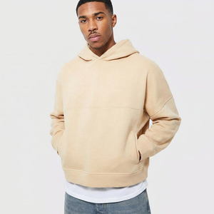 Sweat à capuche surdimensionné personnalisé à ourlet brut 450 g/m² sans cordon en coton épais vierge, coupe courte pour homme - Product Image 1