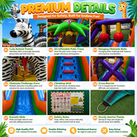 Parcours d'obstacles gonflable sur le thème des animaux de la jungle, château gonflable commercial en PVC avec toboggan et tunnel, thème safari pour location de fêtes d'enfants