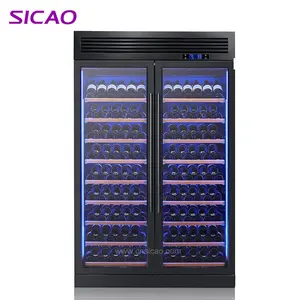 Resfriador de vinho personalizado, capacidade dupla, 300 garrafas, resfriador de vinho, bancada, atacado, luxo, aço inoxidável