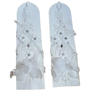 Gants d'étiquette de mariage nuptiale dentelle soluble dans l'eau en forme de fleur diamant crochet doigt longs gants de mariée - Product Image 5