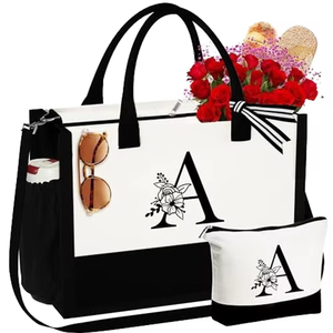 Custom Personalized Initial Canvas Tote Beach <strong>Bag</strong> Jute Cosmetic Pouch Set Fashion Canvas Jute <strong>Bag</strong> - Product Image 2