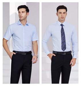 Logo personnalisé 40% coton 60% polyester chemise d'affaires à manches courtes vêtements de travail vêtements de cérémonie unisexe <span class=keywords><strong>professionnel</strong></span> chemise bleue - Product Image 5
