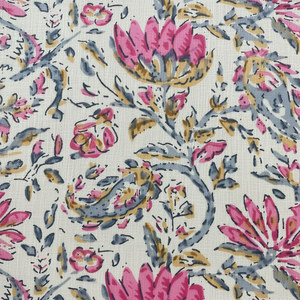 Tissu en coton imprimé à la main à motifs floraux indiens en gros pour crème rose, rose, bleu beau pour vêtements de filles, décoration, rideaux, sacs - Product Image 1