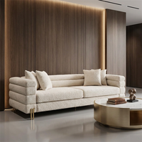 Großhandel Modernes Wohnzimmer Hotel Weißes Bouclé Dreisitzer Chesterfield-Sofa Nicht-Aufblasbar Edelstahl-Beine Schaumstoff