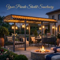Banc de jardin traditionnel à balançoire avec structure en acier, table durable et toit rigide, ensemble de gazebo extérieur pour 8 personnes
