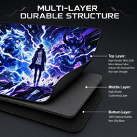 Tapis de souris de jeu étendu anti-rayures Anime Hunter Cartoon Purple Aura pour thème Power, grand tapis de bureau antidérapant en caoutchouc