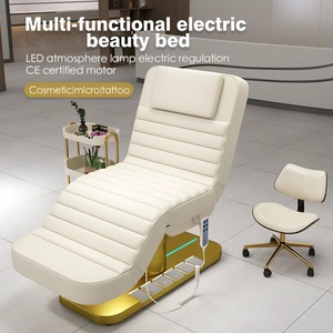 2026 Modern Adjustable Electric PVC Gold Base Curve Facial Bed & Luxury Spa Massage Table - Product Image 1