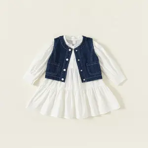 Весенне-осенний Модный комплект для девочек, комплект из двух предметов с юбкой, платье для маленьких девочек, Хлопковое трикотажное платье для От 1 до 8 лет, для девочек