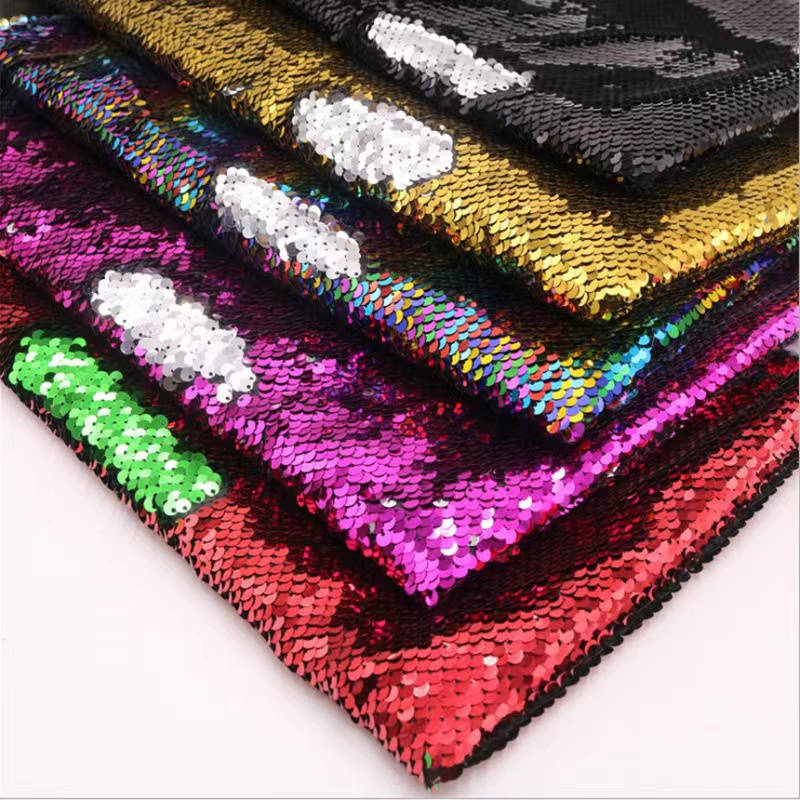 ZSY Wholesale High Quality Glitter Tassel Mesh Fabrics Shiny Colorful Embroidered 5mm Two Tone Fish Scale Reversible Sequin Fabr