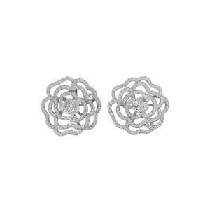 Boucles d'oreilles en or blanc E2952 avec diamants ronds taille brillant couleur D, style classique pour femme, bijoux fins - Product Image 1