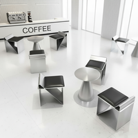 Table basse minimaliste en acier inoxydable argenté, diamètre 50 cm, hauteur 55 cm, qualité commerciale pour salon, café, zone de réception