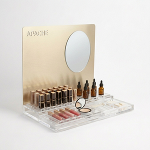 Expositor de Maquillaje Modular de Lujo Personalizado, Mostrador de <span class=keywords><strong>Metal</strong></span>, Madera y Acrílico para Cosméticos, Unidad de Prueba para Tiendas y Boutiques, Marca Apache - Product Image 1