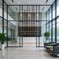 Système de vitrage en acier pour intérieur commercial, cloison en verre et acier ignifugée pour banque et bureau administratif