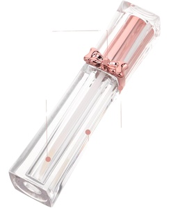 Tube de brillant à lèvres carré transparent personnalisé de luxe en plastique avec couvercle nœud or rose, impression couleur personnalisée, base de rouge à lèvres vide pour cosmétiques - Product Image 1