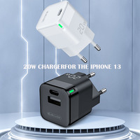Chargeur mural portable PD double port Type-C avec prise EU 20W à charge rapide avec sortie 5V/3A certifié CE