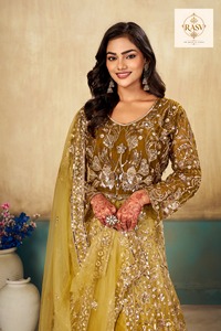 Traje Anarkali Indo-Occidental de Lujo, Largo, con Cuentas Decorativas, Tela de Red Suave, Vestido para Bodas y Fiestas para Mujer - Product Image 5