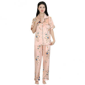 2025 été grande taille femmes imprimé fleuri Satin-comme taille élastique respirant léger à manches courtes pyjama ensemble polyvalent - Product Image 5