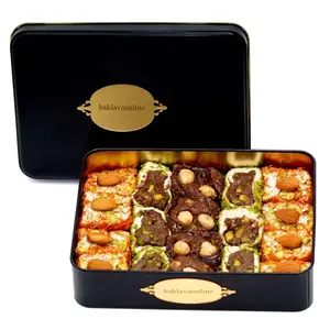 Wholesale food grade premium empty rectangular baklava metal tin boxes for chocolate cookie packaging with airtight lid
