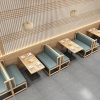 Ensemble de canapés modernes avec pieds de table en fer, plateau de table en panneau ignifuge, ensemble de mobilier de restaurant en bois, banquette de restaurant en cuir vert