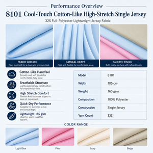 Tissu jersey simple 32S 165GSM 185CM en polyester haute élasticité effet coton pour T-shirts 8101 - Product Image 4