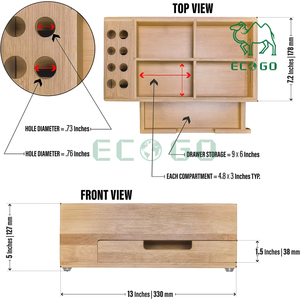 Organisateur de maquillage de salle de bain en bambou avec porte-brosse à dents et plateau de rangement avec grand tiroir de comptoir - Product Image 5