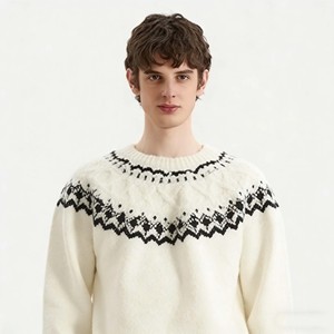 Pull <span class=keywords><strong>chic</strong></span> pour <span class=keywords><strong>homme</strong></span> en maille Fair Isle <span class=keywords><strong>blanche</strong></span>, col rond, tricot doux, pull décontracté d'hiver avec logo personnalisé, pull élégant de haute qualité - Product Image 1