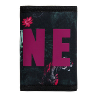 Dompet Lipat Tiga Poliester dengan Logo, Kantong Resleting, Penutup Velcro, Aman, Portabel, Tempat Kartu