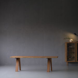 Mesa de Comedor Grande de Madera Maciza de Teca de Myanmar, Estilo Wabi-Sabi, para Muebles de Hogar en el Comedor y Sala de Estar - Product Image 1