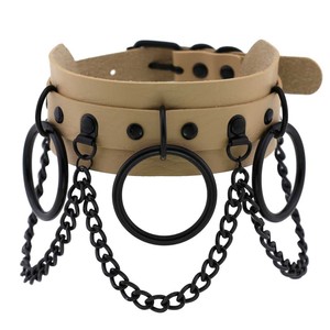 Collier en cuir PU style sauvage avec anneau baroque en forme de O et chaîne noire, collier écologique HR - Product Image 4