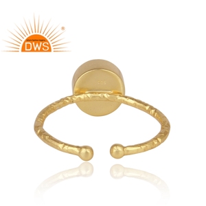 Round Aqua Chalcedony Gemstone Ring Texture Finish Gold Plated Sterling Silver Girls Ring Jewelry Manufacturer - Product Image 4